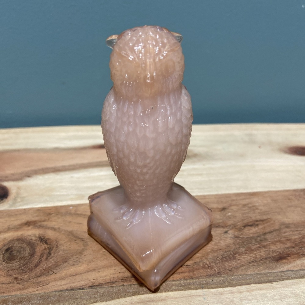 VTG. 70's Degenhart Pink Slag Glass Owl On Books